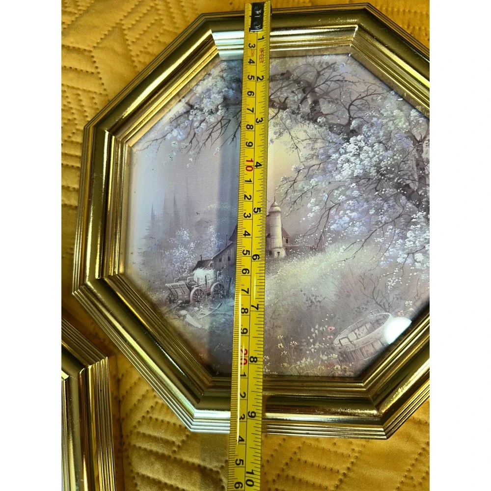 Vintage Homco Syroco Octagon Gold Framed Country Landscape Prints - Set of 2